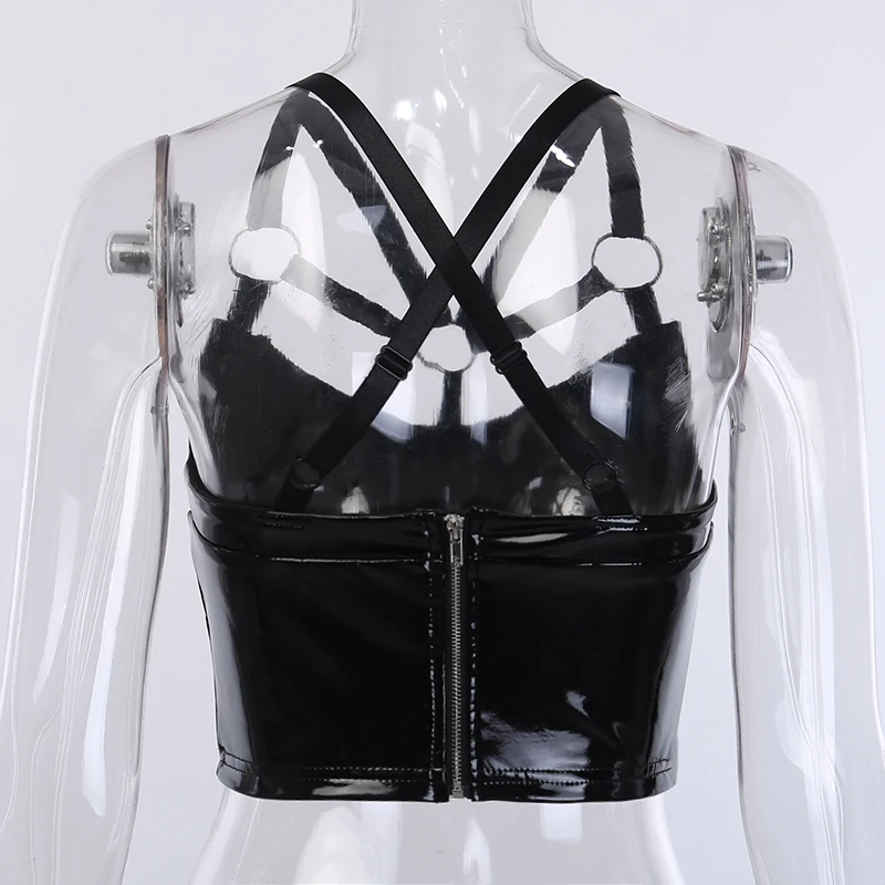 Майка InsGoth женская из искусственной кожи пикантный Топ Готическая уличная одежда