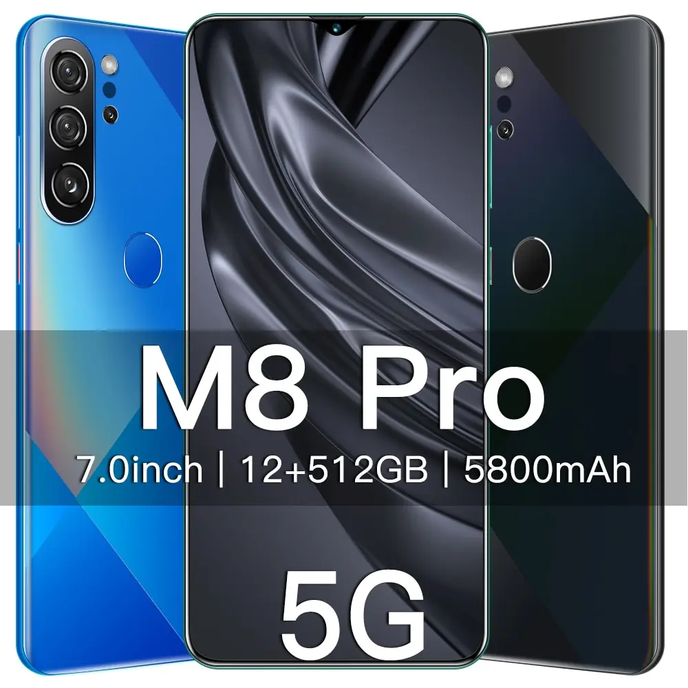 

M8 Pro 5G Smart Mobile Phone 7 Inch Android10 12GB+512GB MT6889 Smartphones 10-Core 5800mAh Battery Dual SIM Cellphones