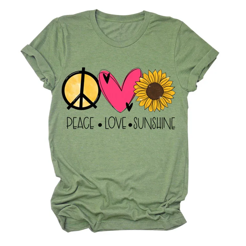 Женская Мягкая футболка с надписью Peace Love Sunshine и Hipster Повседневная графикой