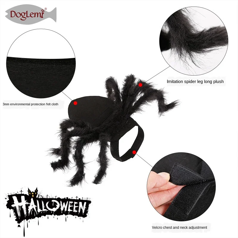 Halloween Pet Spider Clothes Puppy Cat Horror Simulation Plush Costume Party Dress | Vests