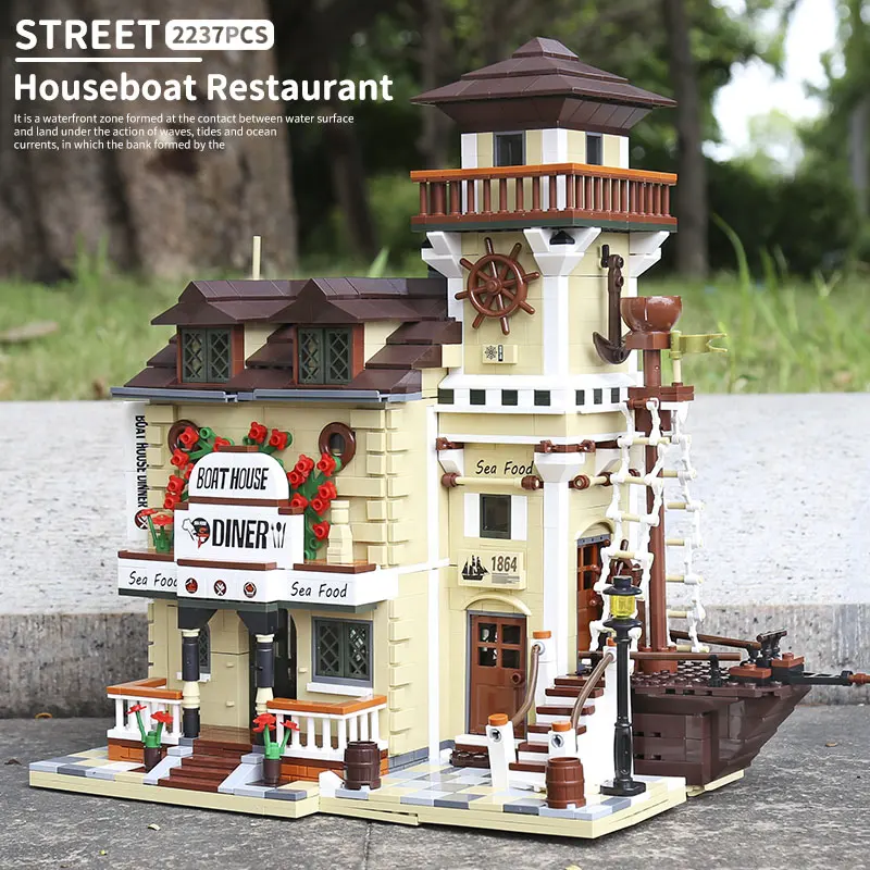 

Lighthouse Fisherman Series Houseboat Restaurant 2237PCS Assembled Building Block Bricks Toys For Children Birthday Gift