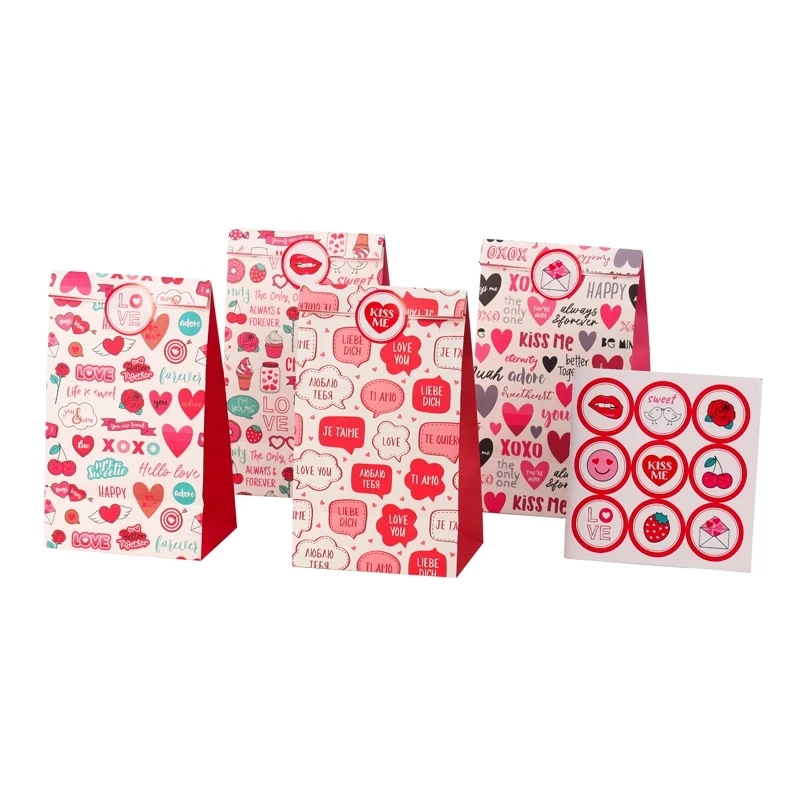 

12pcs Love Heart Kraft Paper Packing Bags Wedding decoration paper bags candy packing box bags Valentine's Day gift bag Seal