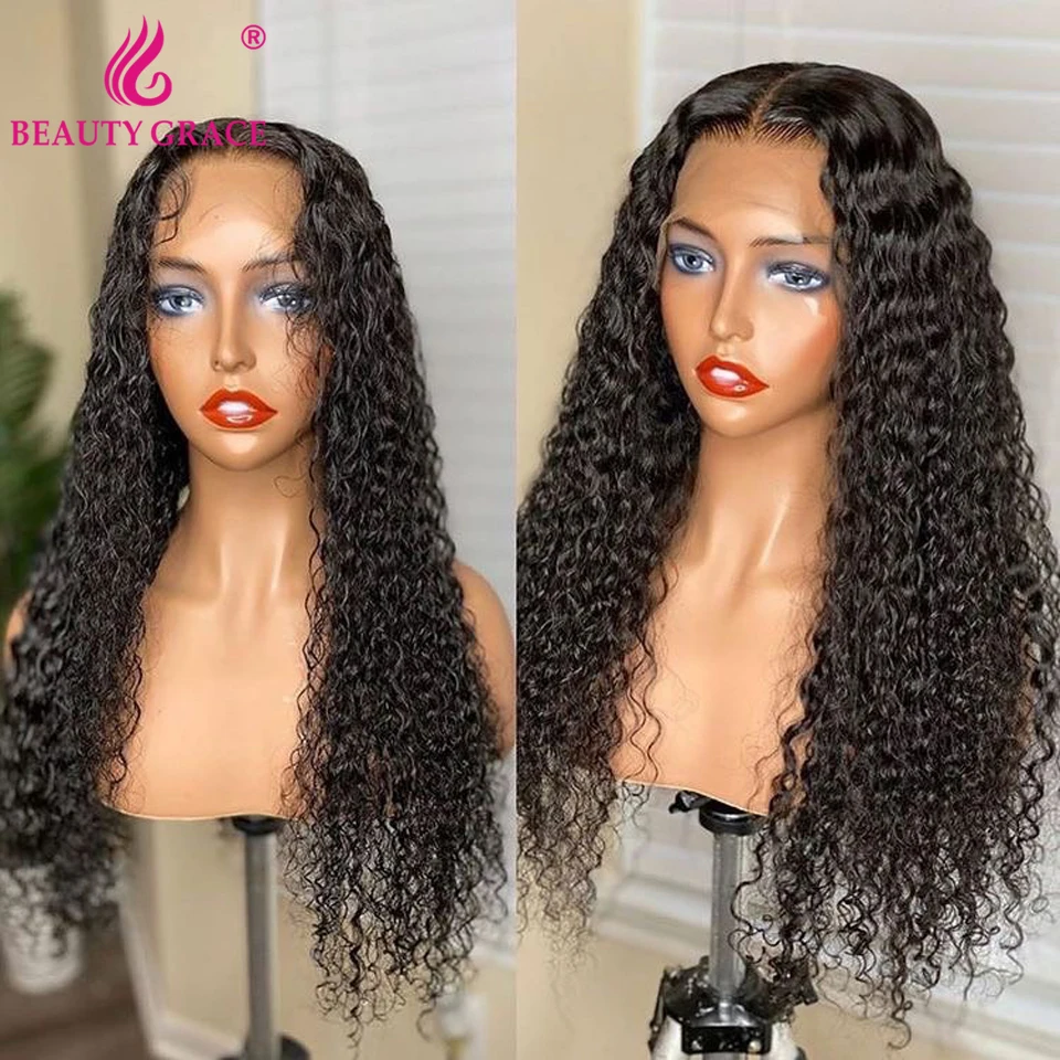 Glueless Afro Kinky Curly Lace Front Human Hair Wig 30 Inch Wavy And Wet T Part Brown Lace Frontal Wig For Women Closure Wig