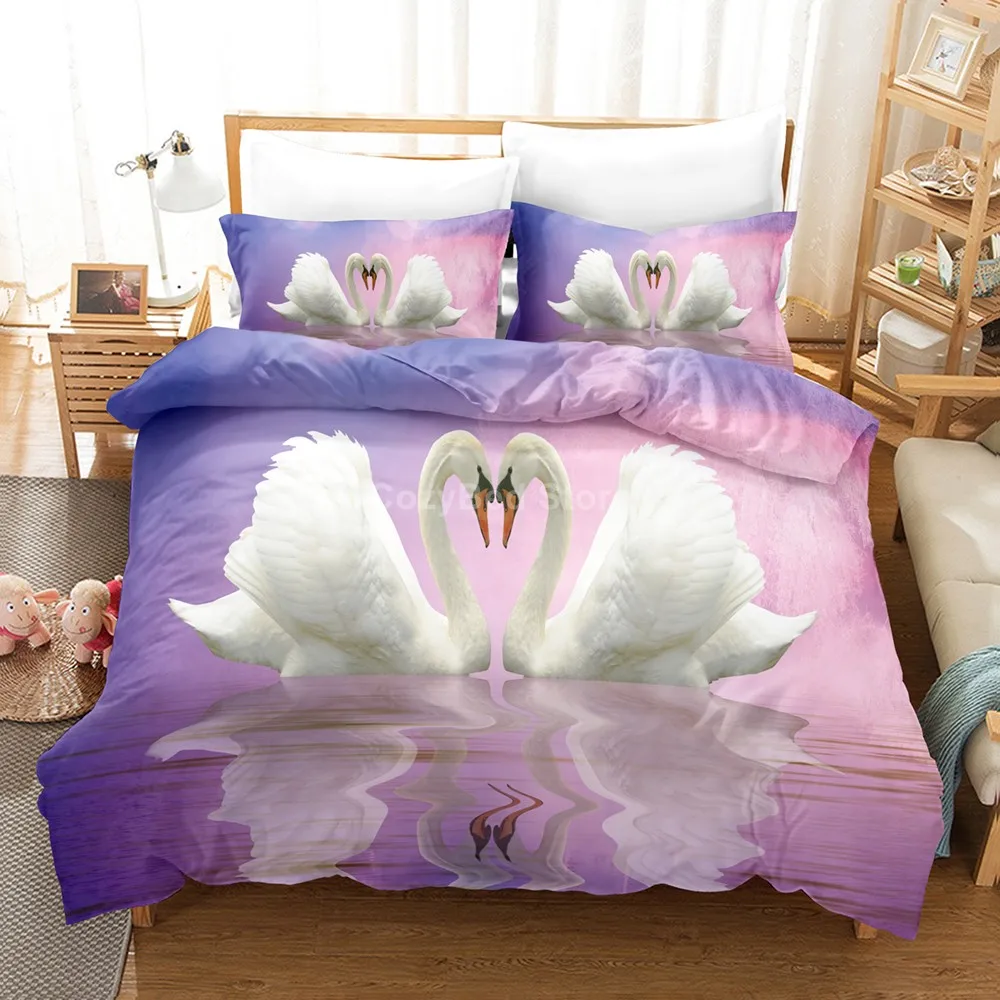 

Animal Swan Bedding Set Duvet Cover Sets Adult Luxury Comforter Bed Linen Twin Queen King Single Size Dropship Romantic Lake
