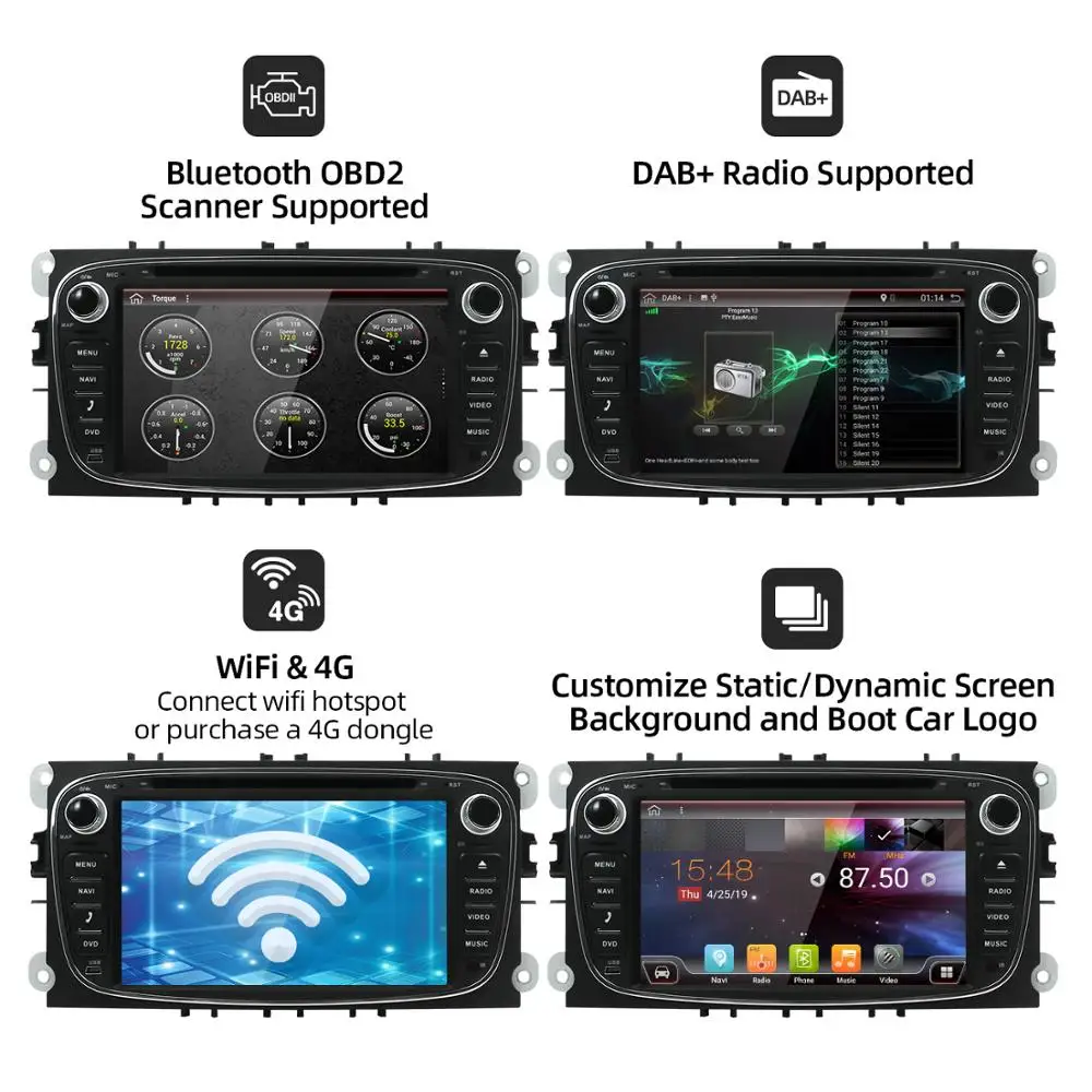 

2 Din Android 10.0 DSP Car Multimedia Player Radio GPS Auto For Ford focus 2 Mondeo S-MAX C-MAX Galaxy Transit Tourneo DVD 64G