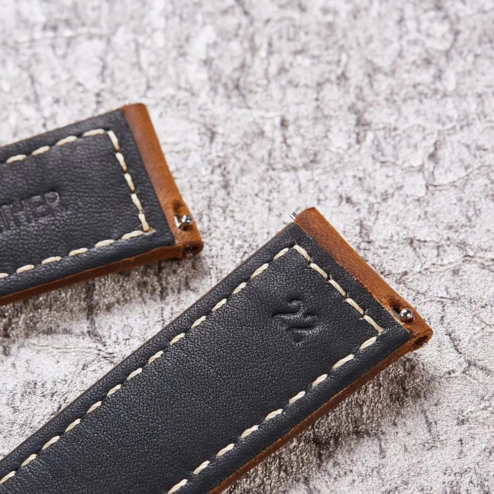 Vintage Leather Brown Watch Band 20mm 22mm Retro Watchband Accessories Handmade Belt Strap