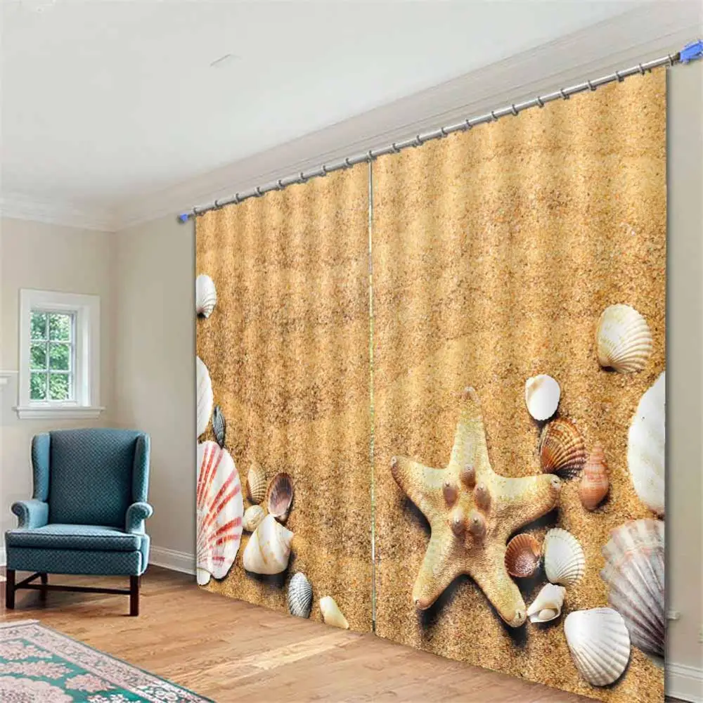 Пользовательские 3D шторы для гостиной Морская звезда раковина пляж кухня окна