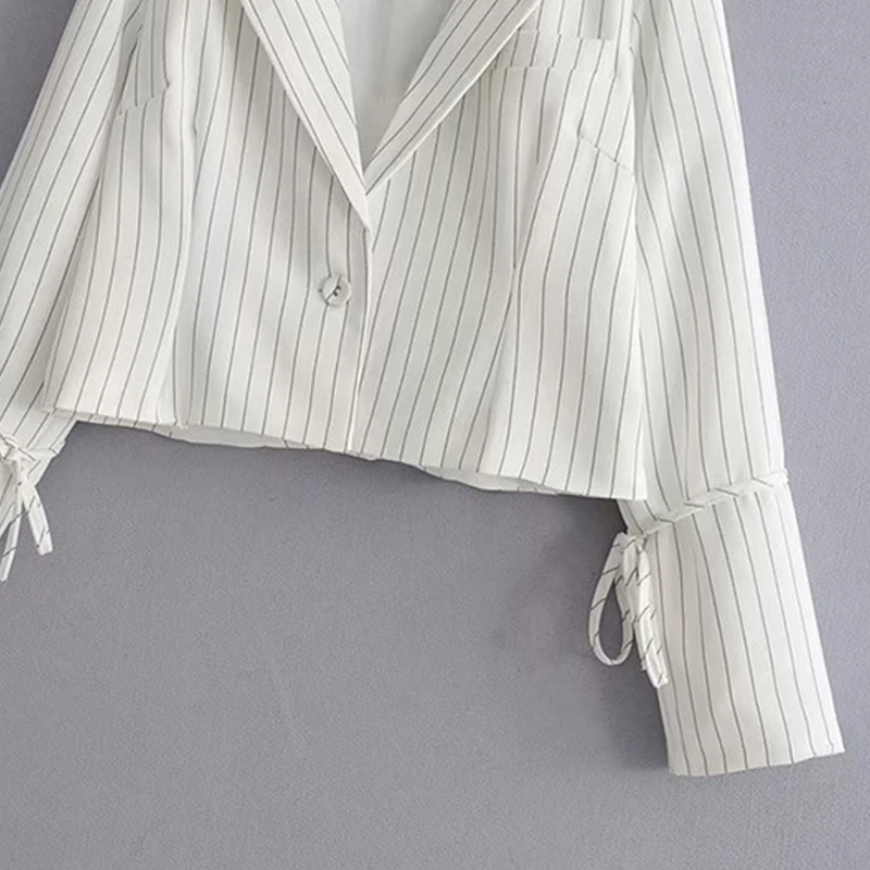 

Paris Girl Autumn New Women's Lace-up Long-sleeved Striped Suit Short Jacket Side Zipper Skirt Women Two Piece Outfits