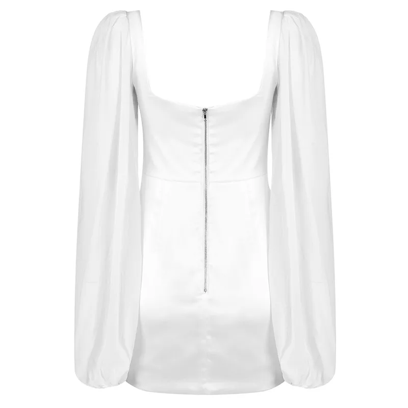 

Bevenccel Puff Sleeve Women Dress Sexy Mesh Long Sleeve Backless Mini Dress Elegant Celebrity Party Dress Vestidos Runway Dress