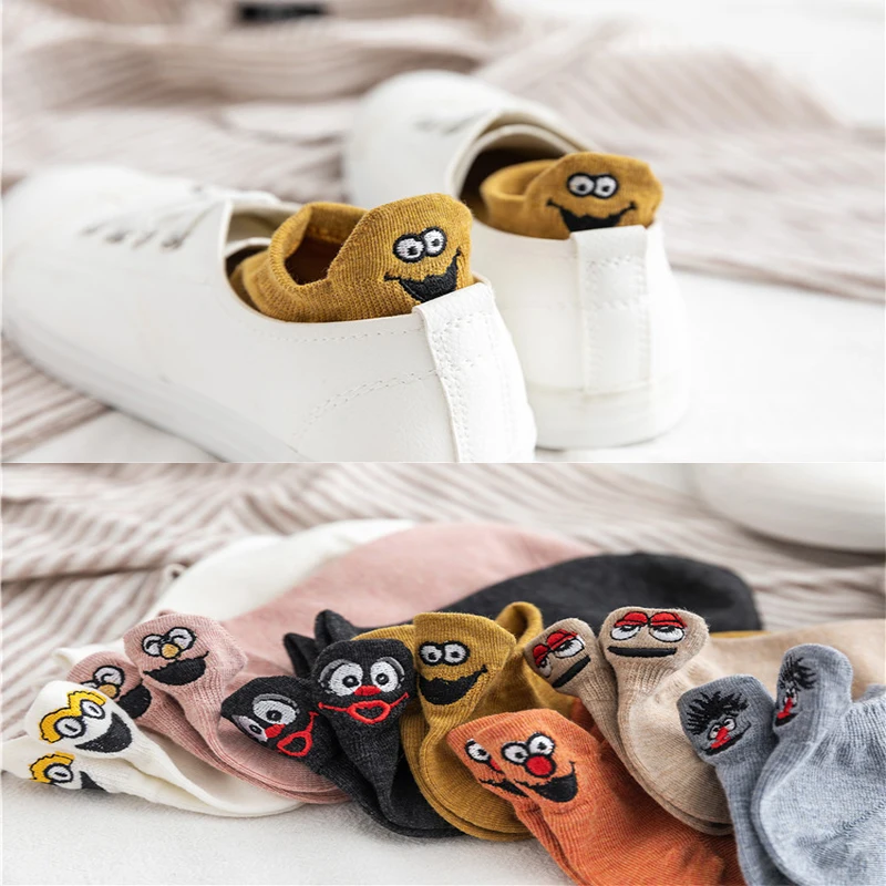 Kawaii вышитые/роскошные женские носки для девочек хлопок Harajuku Happy забавные Женские