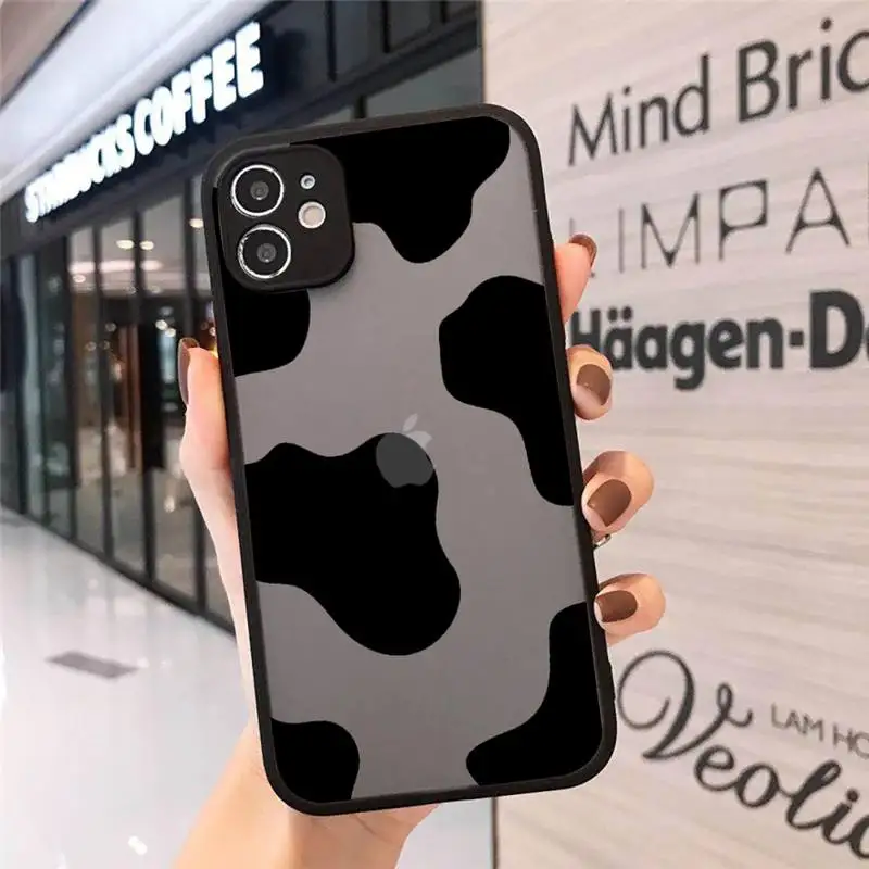 

cow skin print Phone Case matte transparent black For iPhone 7 8 x xs xr 11 12 pro plus mini max Clear Funda