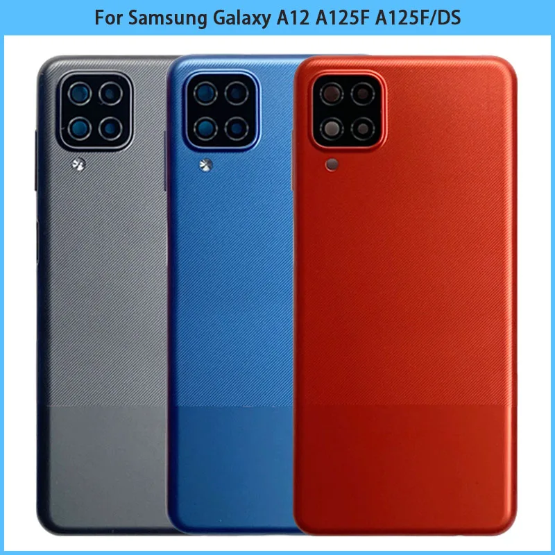 

10PCS For Samsung Galaxy A12 A125 A125F A125F/DS Battery Back Cover Rear Door Housing Case With Side Button Camera Lens Replace