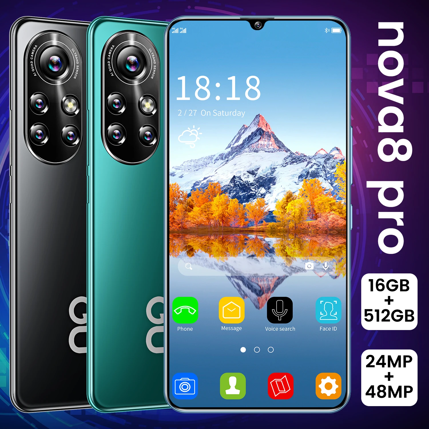 

2021 New Cellphones Nova 8 Pro 6.8 Inch Smartphone Cell Phone MTK6889 16GB+512GB 6500mAh 5G Network Mobile Phone Android 11