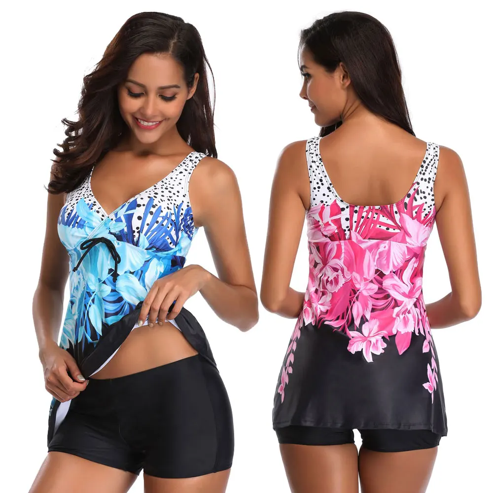 2020 размера плюс 5XL раздельный купальник с юбкой Черный и белый большой