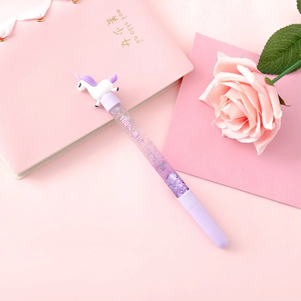 purple Лимит показывает 1 шт. 0,5 мм Kawaii, милые канцелярские принадлежности Единорог зыбучие пески гелевая ручка подпись ручка школьные офисные принадлежности подарок для ребенка подарок - Цвет: purple