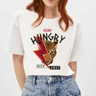 BLINGPAW оставайтесь голодными футболка с леопардовым принтом Эстетическая Аниме Дизайн Женский Графический Топы И Футболки Для Женщин Белые хлопковые повседневные футболки Femme