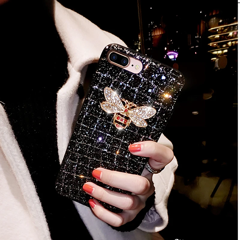 

Luxury Bling Rhinestones 3D Diamond Geometric Texture Metal Bee Phone Case for IPhone 11 12 Pro Xs Max XR X 8 6 7 Plus Coque