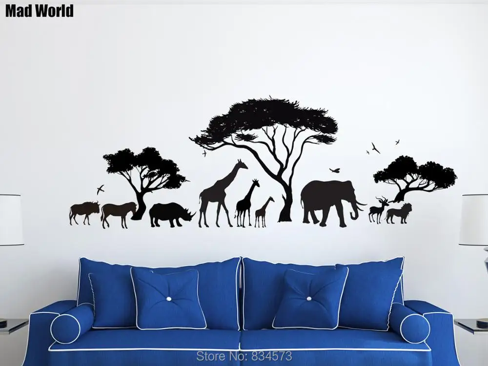 Сумасшедший мир-африканский сафари слон Животное Жираф настенные