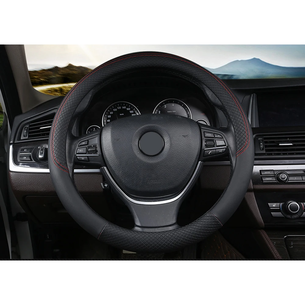 

1 Pcs Leather Steering Wheel Cover Universal 38cm Breathable Anti-slip Protector