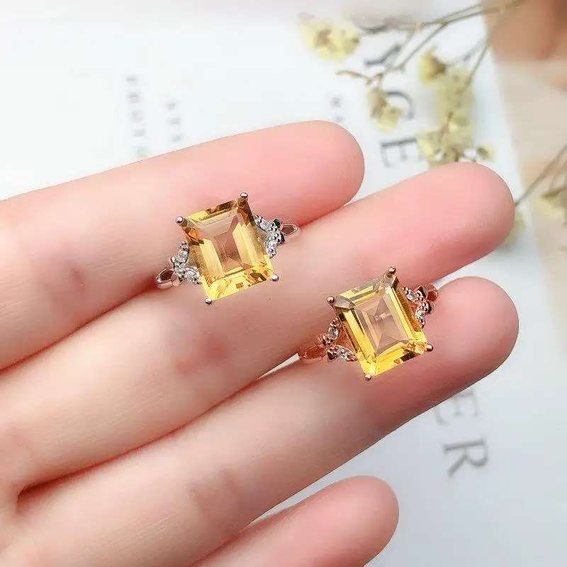 

Новинка кольцо из цитрина женское кольцо из медного сплава японская и корейская мода индивидуальное открытое квадратное кольцо принцессы ...