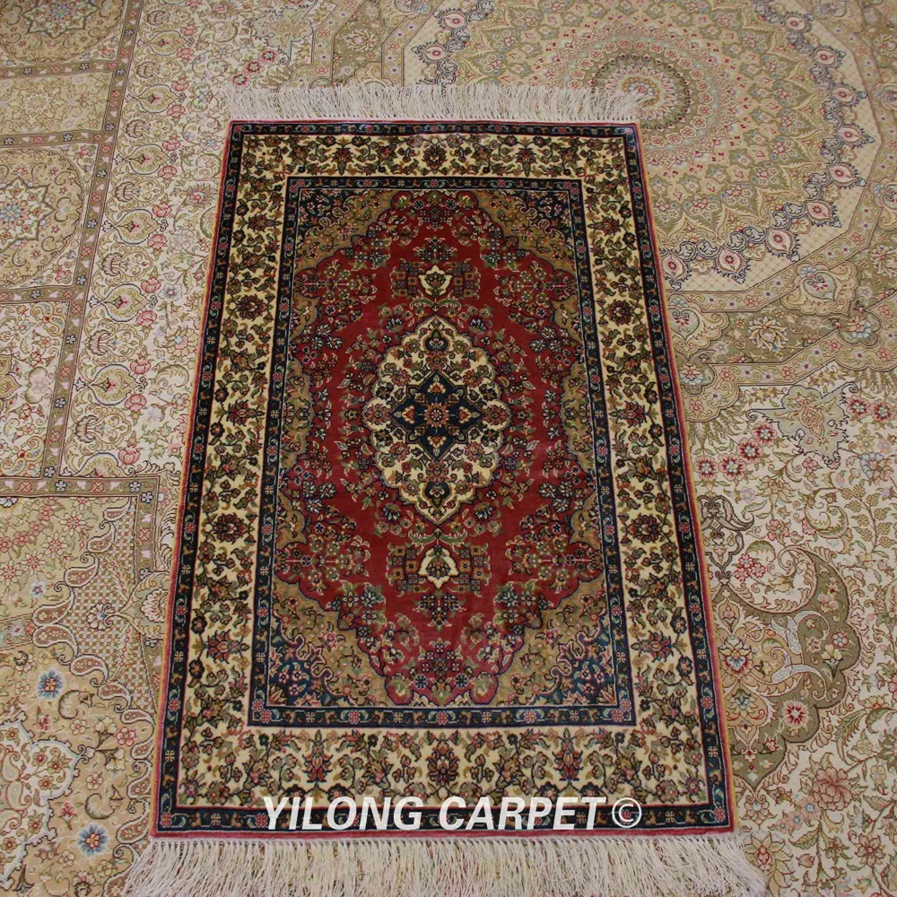 Yilong 2 'x 3' Восточный шелковый ковер ручной работы Изысканные красные