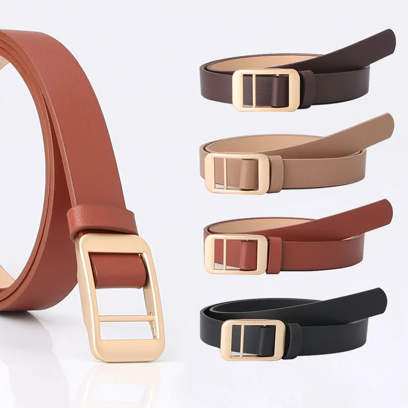 

2021 Trendy Solid All-match Waistband Female Parallel Bars Alloy Buckle Decoration with Jeans Belt Fashion Simple Women's Belt