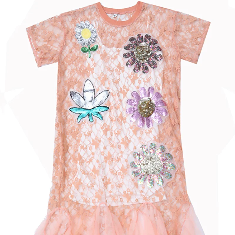 

Two Pieces Dress Set Summer Loose Sequined Lace Long Dress for Women Fashionable Plus Size Retro Bottoming Female Dress