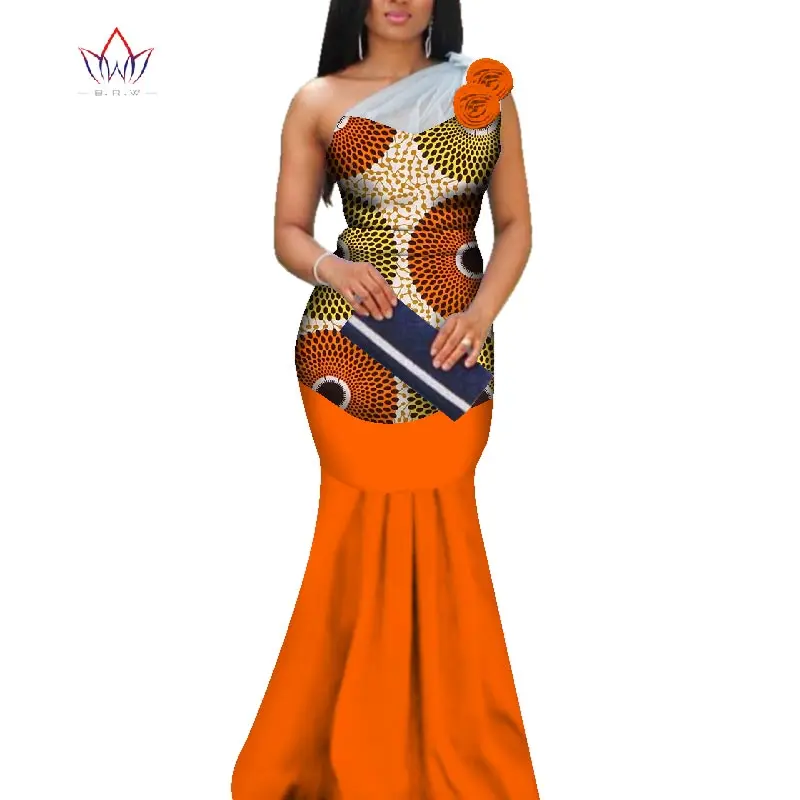 Applique African Print Long Dresses for Women Bazin Riche Mermaid Draped Style Custom Wedding Clothing WY3377 | Тематическая одежда