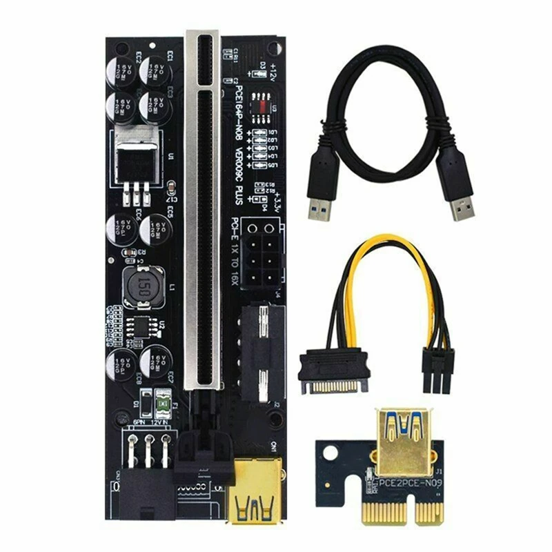 VER009C PLUS usb 3.0 PCI-E Райзер Экспресс 1X до 16X адаптер карта SATA 15 контактов 6 питания |