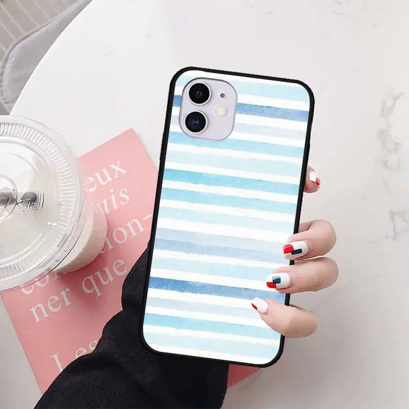 

Blue and White Stripes Phone Case For iphone7 8 plus 7 8 6 6s plus X XR XS MAX 11 12 Pro Max Cover