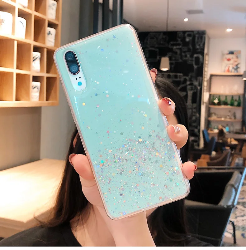Green Блестящая Звезда силиконовая корпус для Huawei P10 Plus P20 Pro P30 Lite Nova 3i 3 mate 20 Honor View 10 30 P Smart Cover Capa - Цвет: Green