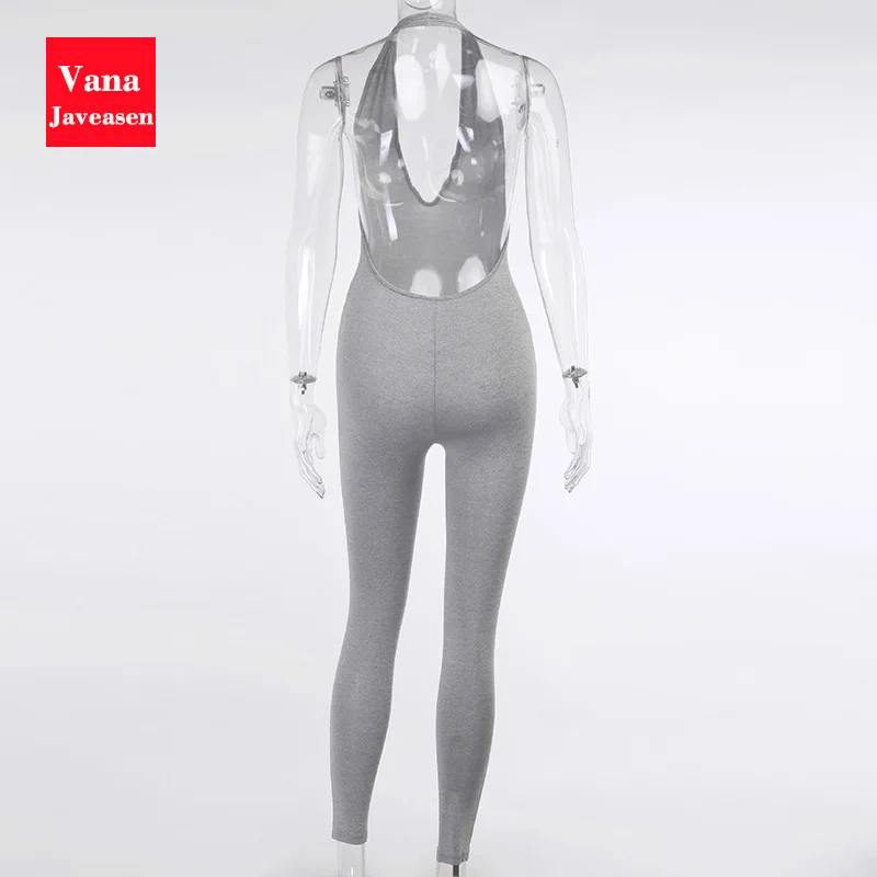

Deep V-neck Halter Skinny Jumpsuits Women Sexy Backless Rompers Fitness One-Piece Clothing Women Femme Jumpsuits Autumn