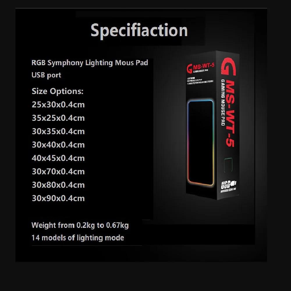 

JONSNOW RGB Gaming Mouse Pad Non-Slip RBG Computer Mice Large Waterproof Desk Mat 7 Type Glowing LED Mousepad