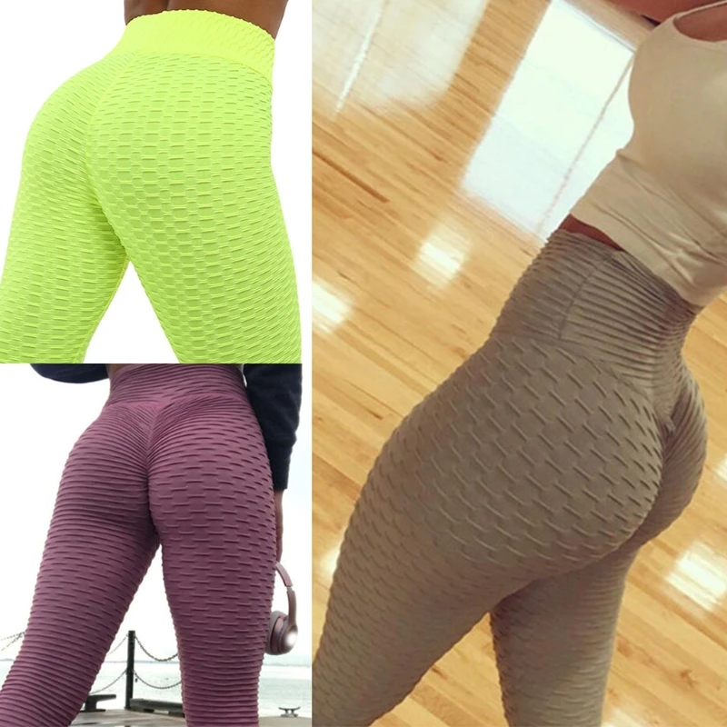 

Women High Waist Butt Lift Yoga Pants Workout Tummy Control Textured Leggings L9BE