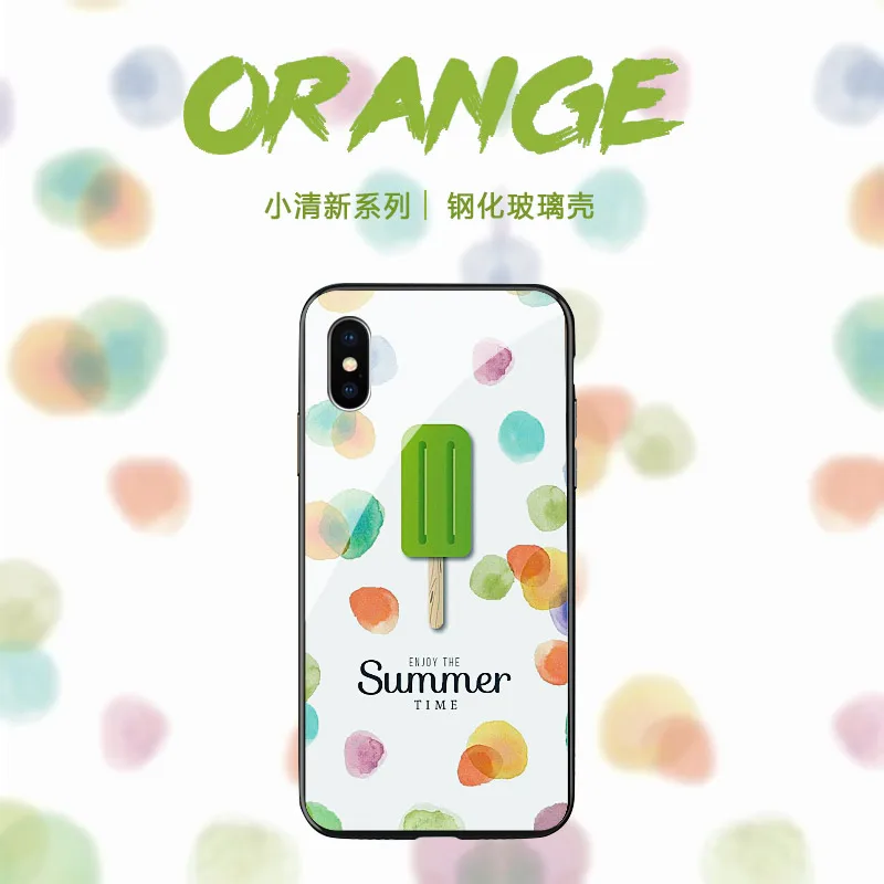 Case For iPhone 5 6 6s 7 8 Plus X XR XS Max Summer Fruits Tempered Glass Cover Ice Cream Patterned Girls Phone Back Cases |