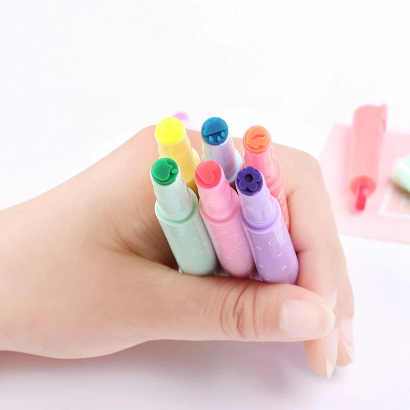 

New Cute Candy Color Kawaii Highlighters Inks Stamp Pen Creative Marker Pen School Supplies Student Supplies Office Stationery