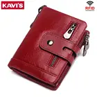 Женский кошелек KAVIS из натуральной кожи, Дамское портмоне для мелочи, красное портмоне из воловьей кожи, мини-клатч с кармашками