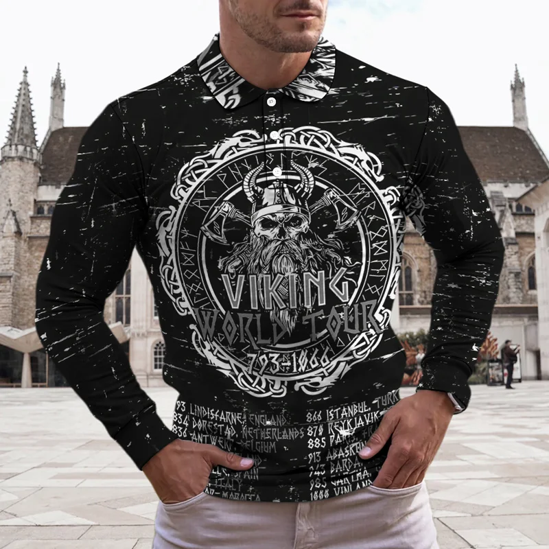 Мужская рубашка-поло с длинным рукавом пуговицами и отворотами - купить по