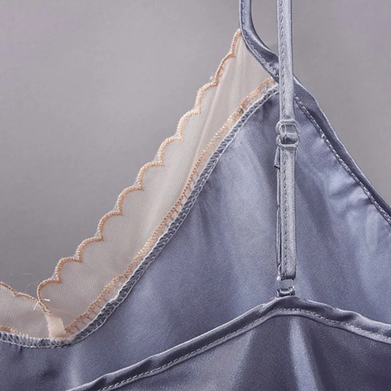 Кружевная ночная рубашка для женщин шелковая атласная пижама без рукавов