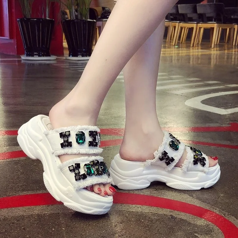Толстая подошва Для женщин тапочки пляжная обувь сандалии на платформе Ladies