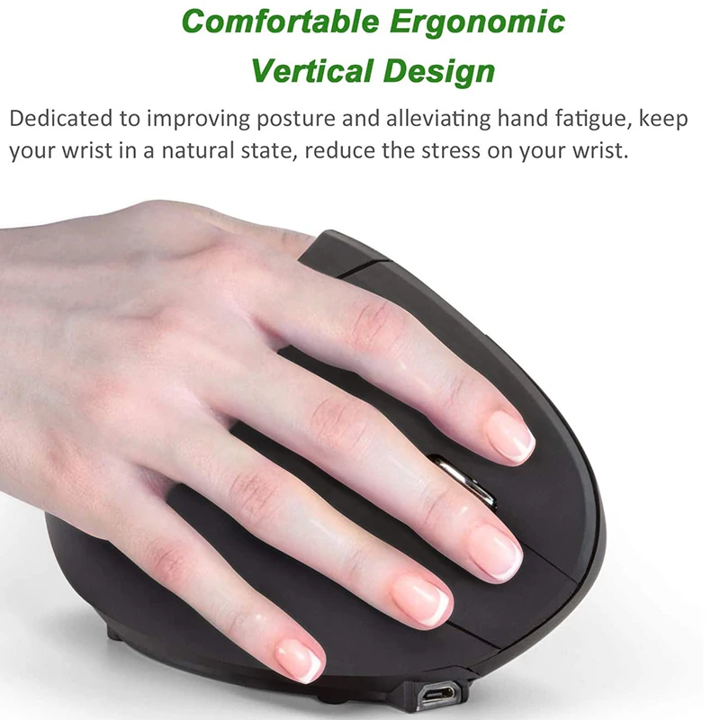 

Rechargeable Ergonomic Wireless Mouse, with 3 Adjustable DPI 800/1200/1600 Levels 6 Buttons for Computer, Laptop, PC