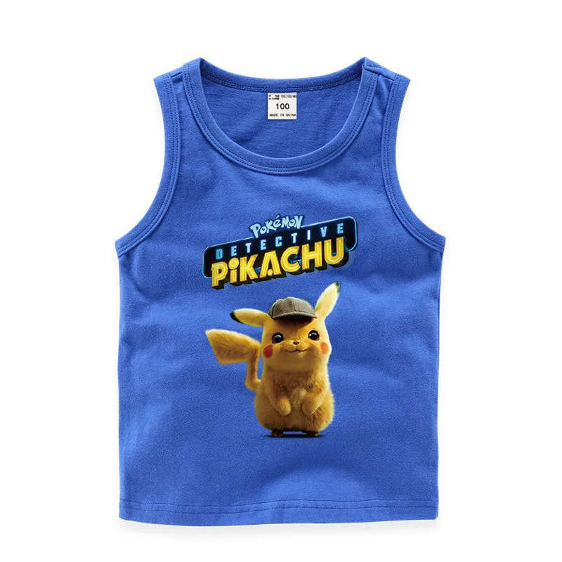 

Children 100% Cotton Vest Pokemon Summer Boys Tank Top Casual Sleeveless Shirt Pikachu Kids Tops Cartoons Boys Vest Girls Tops
