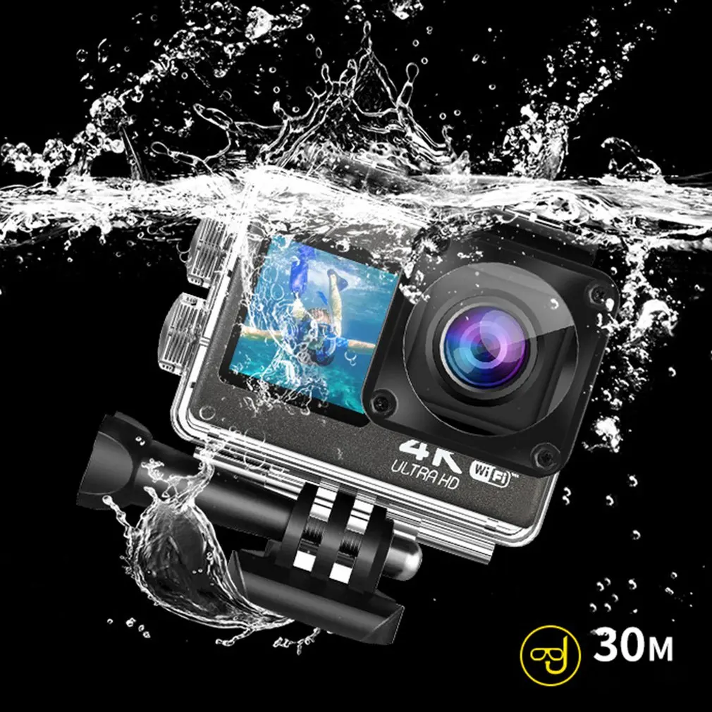 Pаспродажа Экшн-камера на шлем, 4K, 60 кадров/с, 20 МП, сенсорный ЖК-экран 2,0 дюйма, 4-кратный EIS, двойной экран, Wi-Fi, водонепроницаемая веб-камера с дистанционн...