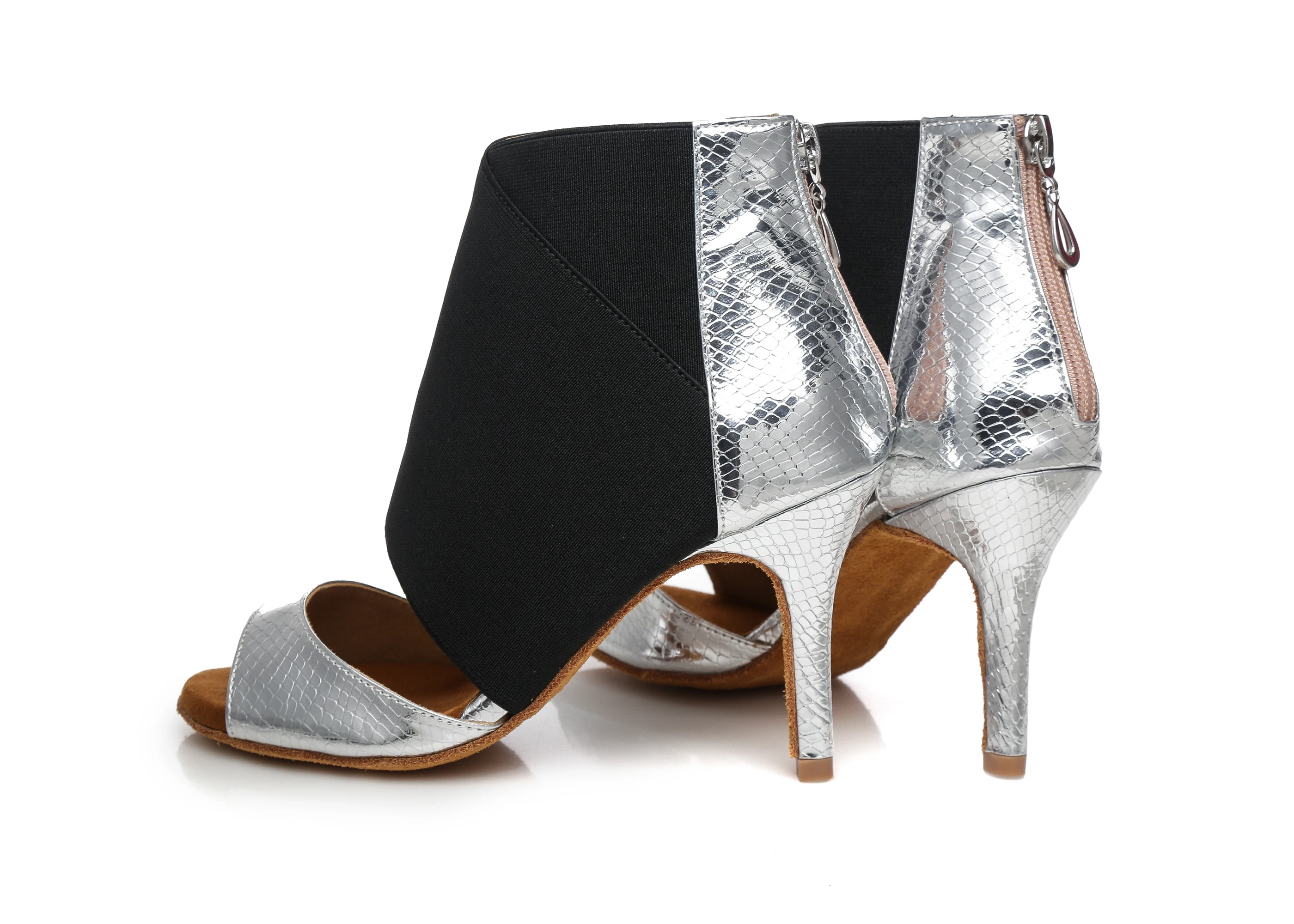 DKZSYIM/красные/Серебристые ботинки для латинских танцев женские туфли с открытым