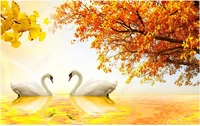 3d wallpaper with custom photo mural autumn golden swan lake scenery living room home decor 3d photo wallpaper on the wall