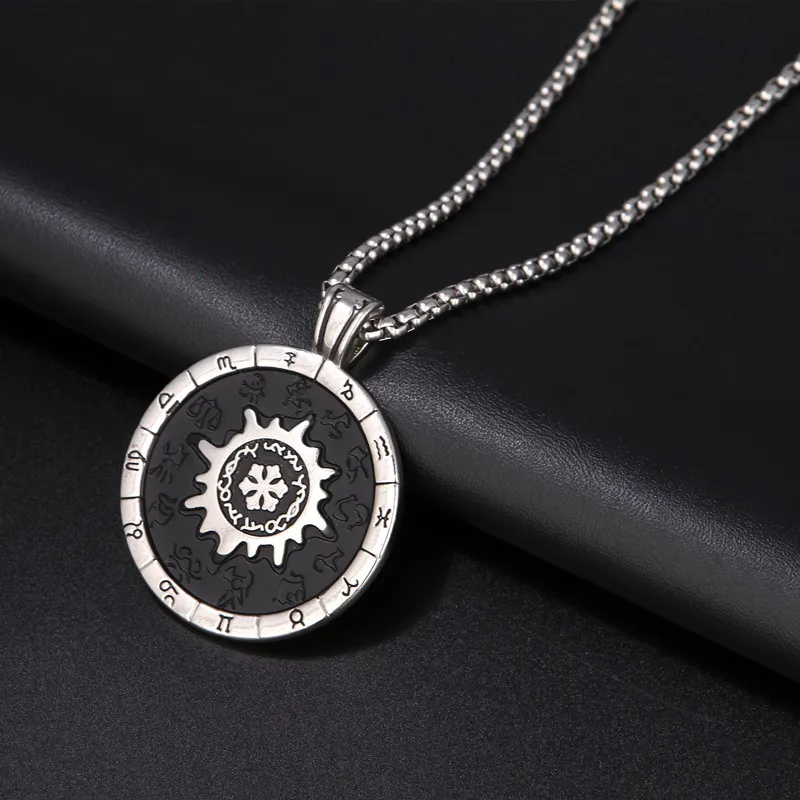 

JL Hip Hop Round Zodiac Sign Necklace Stainless Steel Necklace For Men