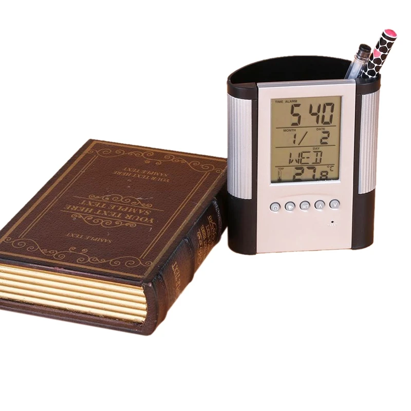 LCD настольная подставка для ручек карандаш контейнер с календарем Таймер