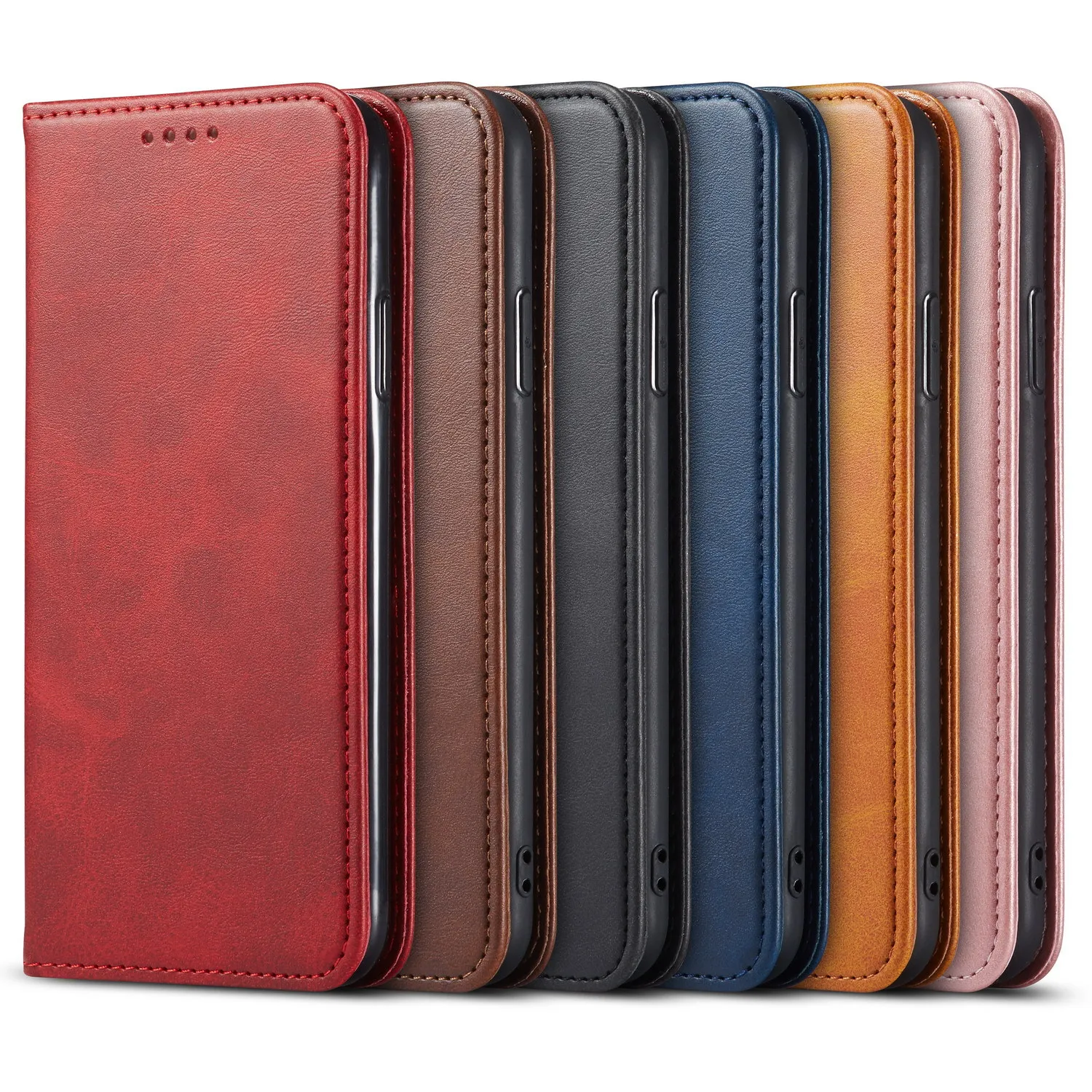 

Genuine Leather Wallet Folding Flip Case Magnetic for IPhone12 11 10 X 8 7 6 5