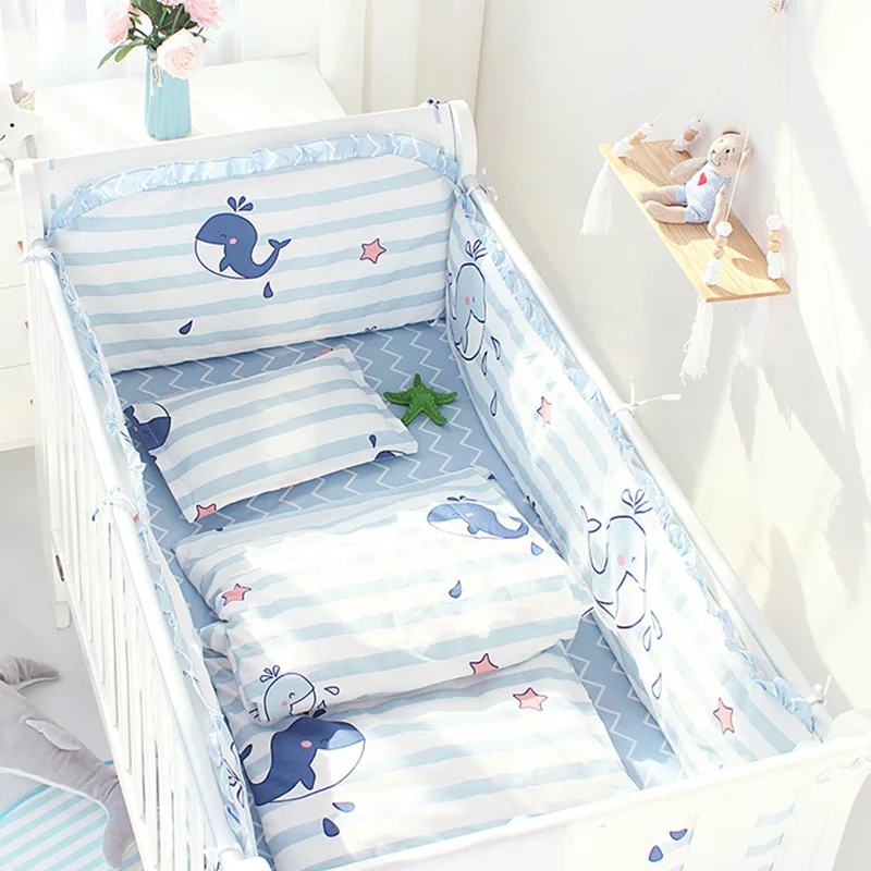 Newborn Crib Bedding Set 5pcs Bed Linen 100% Cotton Baby Cot Include Sheet Bumpers With Filling 8 sizes | Мать и ребенок