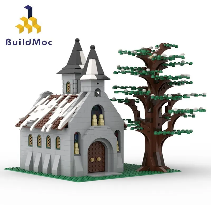 

BuildMoc MOC игрушки городская Уличная Сцена маленькая зимняя церковь строительные блоки модульная архитектура блок модель бесплатная доставка